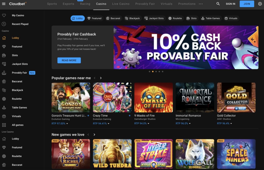 cloudbet casino game collection