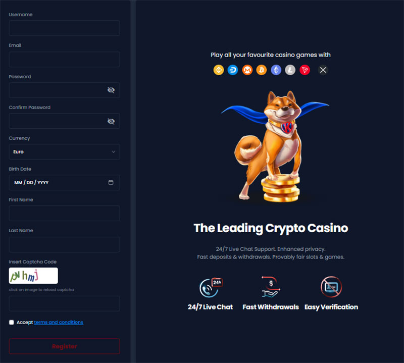 Kryptosino Rejestracja konta